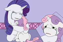 Size: 1500x1000 | Tagged: safe, rarity, sweetie belle, pony, unicorn, alex warlorn, apologies, crying, fanfic, fanfic art, heartwarming, hug, pony pov series, reharmonized ponies