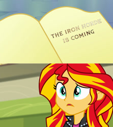 Size: 909x1024 | Tagged: safe, edit, sunset shimmer, equestria girls, rainbow rocks, exploitable meme, journey book, meme, solo, warcraft, world of warcraft