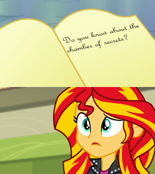 Size: 909x1024 | Tagged: safe, sunset shimmer, equestria girls, book, chamber of secrets, exploitable meme, harry potter, journey book, meme, solo, sunset shimmer's book