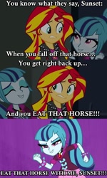 Size: 798x1330 | Tagged: safe, sonata dusk, sunset shimmer, equestria girls, rainbow rocks, dragonball z abridged, image macro, meme, metaphorgotten, quote, son goku, text edit, vegeta