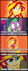 Size: 367x904 | Tagged: safe, screencap, spike, sunset shimmer, dog, equestria girls, rainbow rocks, 4koma, comic, crying, dragonball z abridged, image macro, meme, spike the dog