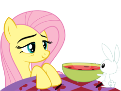 Size: 1689x1278 | Tagged: safe, artist:felixabsolved, angel bunny, fluttershy, pegasus, pony, female, mare, soup