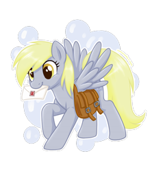 Size: 700x800 | Tagged: safe, artist:onnanoko, derpy hooves, pegasus, pony, female, letter, mailbag, mailpony, mare, solo