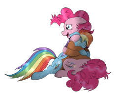 Size: 4000x3000 | Tagged: safe, artist:squipycheetah, derpibooru import, pinkie pie, rainbow dash, earth pony, pegasus, pony, clothes, comforting, crying, cute, duo, edmond dantes, edmund dantes, eyes closed, female, folded wings, friendshipping, hug, lesbian, looking away, messy mane, open mouth, pinkiedash, prison outfit, prisoner, prisoner pp, prisoner rd, rainbow dantes, shipping, simple background, sitting, the count of monte cristo, the count of monte rainbow, transparent background, vector