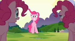 Size: 1571x863 | Tagged: safe, screencap, pinkie pie, earth pony, pony, bedroom eyes, funcest, out of context, selfcest, youtube caption, youtube link