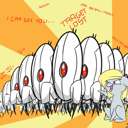 Size: 1280x1280 | Tagged: safe, derpy hooves, pegasus, pony, ask lil derpy, crossover, female, mare, portal (valve), turret