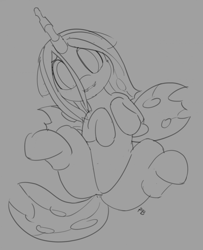 Size: 1280x1577 | Tagged: safe, artist:pabbley, queen chrysalis, changeling, changeling queen, 30 minute art challenge, cute, cutealis, monochrome, sketch, solo