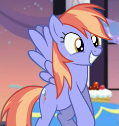 Size: 633x670 | Tagged: safe, artist:deserter, derpibooru import, edit, edited screencap, screencap, rainbow dash, windy whistles, pegasus, pony, rarity investigates, alternate design, cropped, female, flying, freckles, mare, palette swap, recolor, smiling, solo