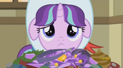 Size: 1478x826 | Tagged: safe, screencap, snowfall frost, starlight glimmer, pony, unicorn, a hearth's warming tail, broken, cute, discovery family logo, female, filly, floppy ears, glimmerbetes, little crackly pieces, puppy dog eyes, sad