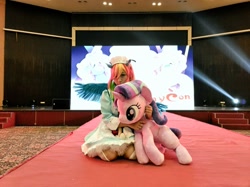 Size: 1024x767 | Tagged: artist needed, safe, derpibooru import, rainbow dash, starlight glimmer, human, canton cn bronycon, china, china ponycon, clothes, cosplay, costume, irl, irl human, life size, photo, plushie