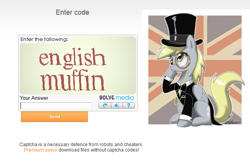 Size: 645x432 | Tagged: safe, derpy hooves, pegasus, pony, britain, british, captcha, english, female, hat, mare, monocle, top hat