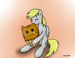 Size: 900x700 | Tagged: safe, artist:ciriliko, derpy hooves, pegasus, pony, blushing, catmuffin, crying, female, mare, muffin, nom, that pony sure does love muffins