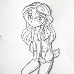 Size: 2148x2148 | Tagged: safe, artist:gummigator, sunset shimmer, equestria girls, monochrome, sketch, solo, traditional art