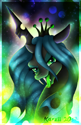 Size: 600x927 | Tagged: safe, artist:karzii, queen chrysalis, changeling, changeling queen, bust, female, green tongue, portrait, solo, tongue out