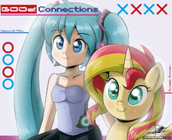 Size: 827x673 | Tagged: safe, artist:the-butch-x, sunset shimmer, pony, unicorn, hatsune miku, vocaloid