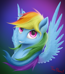 Size: 1100x1250 | Tagged: safe, artist:the1xeno1, derpibooru import, rainbow dash, pegasus, pony, female, mare, multicolored hair, signature, smiling, solo