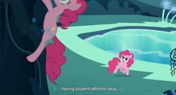 Size: 1587x863 | Tagged: safe, screencap, pinkie pie, earth pony, pony, too many pinkie pies, cave, cave pool, clone, mirror pool, pinkie clone, youtube caption, youtube link