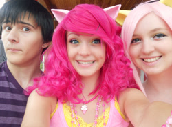 Size: 900x664 | Tagged: safe, artist:ericameow, fluttershy, pinkie pie, human, cosplay, irl, irl human, photo, steve