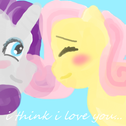 Size: 392x392 | Tagged: safe, artist:happy-tree-girl, fluttershy, rarity, pegasus, pony, unicorn, female, flarity, lesbian, shipping