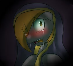 Size: 1000x900 | Tagged: dead source, safe, derpy hooves, pegasus, pony, blanket, crying, dark, female, mare, sad, scared