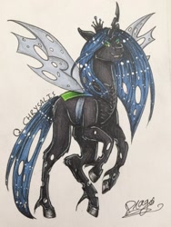 Size: 1024x1365 | Tagged: safe, artist:drago-draw, queen chrysalis, changeling, changeling queen, commission, solo, traditional art