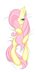 Size: 638x1200 | Tagged: safe, artist:anteater, fluttershy, pegasus, pony, bed, blushing, body pillow, body pillow design, covering, embarrassed, female, pixiv, solo