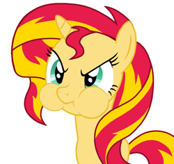 Size: 582x549 | Tagged: safe, artist:zat, sunset shimmer, pony, unicorn, angry, puffy cheeks, simple background, solo, white background