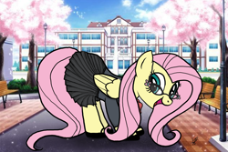 Size: 1500x1000 | Tagged: safe, artist:harold-genhi, fluttershy, pegasus, pony, clothes, glasses, schoolgirl