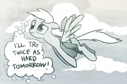 Size: 600x398 | Tagged: safe, artist:naroclie, derpy hooves, pegasus, pony, female, flying, mare, solo, thought bubble