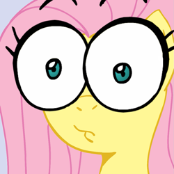 Size: 945x945 | Tagged: safe, artist:megasweet, fluttershy, pegasus, pony, female, mare, pink mane, reaction image, yellow coat