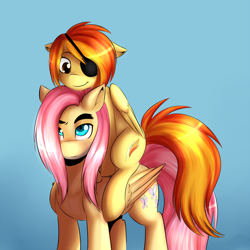 Size: 1600x1600 | Tagged: safe, artist:spittfireart, fluttershy, spitfire, pegasus, pony, eyepatch, rule 63