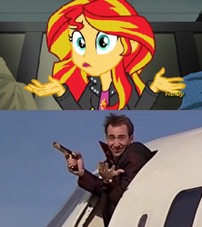 Size: 402x452 | Tagged: safe, screencap, sunset shimmer, equestria girls, rainbow rocks, castor troy, face/off, nicolas cage, shrug, shrugset shimmer