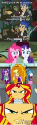 Size: 638x2138 | Tagged: safe, edited screencap, screencap, adagio dazzle, aria blaze, bright idea, captain planet, flash sentry, indigo wreath, pinkie pie, rarity, sandalwood, sonata dusk, starlight, sunset shimmer, equestria girls, equestria girls (movie), rainbow rocks, android 18, background human, comic, country matters, dragonball z abridged, image macro, meme, quote, screencap comic, shocked, this will end in a broken arm, this will end in pain, vegeta, vulgar