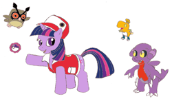 Size: 888x510 | Tagged: safe, artist:gaiash, derpibooru import, owlowiscious, spike, twilight sparkle, dragon, gabite, ho-oh, hoothoot, master ball, parody, pokéball, pokémon