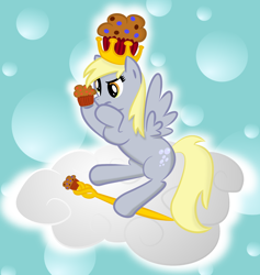 Size: 1000x1057 | Tagged: safe, artist:jrk08004, derpy hooves, pegasus, pony, cloud, female, mare, muffin, scepter, solo