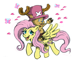 Size: 648x576 | Tagged: safe, artist:irie-mangastudios, fluttershy, pegasus, pony, crossover, one piece, tony tony chopper