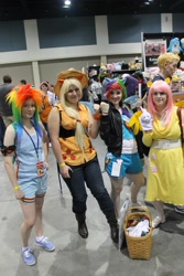 Size: 1366x2048 | Tagged: artist needed, safe, derpibooru import, applejack, fluttershy, rainbow dash, human, animazement, animazement 2012, convention, cosplay, irl, irl human, photo