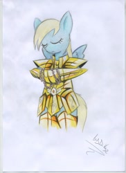 Size: 2550x3509 | Tagged: safe, derpy hooves, pegasus, pony, crossover, female, mare, saint seiya, virgo