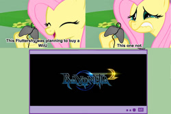 Size: 1125x752 | Tagged: safe, fluttershy, pegasus, pony, bayonetta, exploitable meme, meme, tv meme, wii u