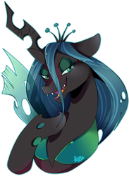 Size: 568x777 | Tagged: safe, artist:bingk, queen chrysalis, changeling, changeling queen, bust, female, lidded eyes, open mouth, portrait, simple background, solo, transparent background