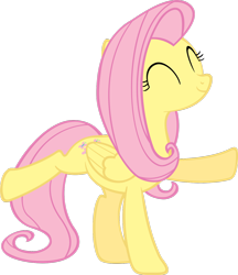 Size: 1280x1482 | Tagged: safe, fluttershy, pegasus, pony, dancing, eyes closed, female, folded wings, mare, raised hoof, raised leg, simple background, smiling, solo, three quarter view, transparent background, wings