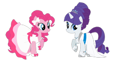 Size: 1019x540 | Tagged: safe, pinkie pie, rarity, earth pony, pony, unicorn, digital art, duo, duo female, female, mare, pink coat, pink mane, purple mane, white coat