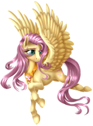 Size: 1190x1615 | Tagged: safe, artist:kittehkatbar, fluttershy, pegasus, pony, element of kindness, semi-realistic, simple background, solo, spread wings, transparent background