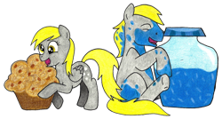 Size: 1024x548 | Tagged: safe, artist:sandy--apples, derpy hooves, hugh jelly, pegasus, pony, female, jelly, mare, muffin