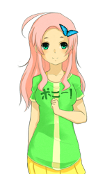 Size: 452x750 | Tagged: safe, artist:derpiihooves, fluttershy, faith summers, humanized, japanese, simple background, solo, starswirl academy, transparent background, visual novel