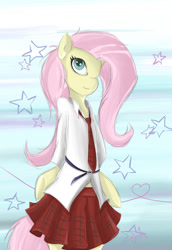 Size: 1029x1494 | Tagged: safe, artist:insanitylittlered, fluttershy, anthro, clothes, schoolgirl