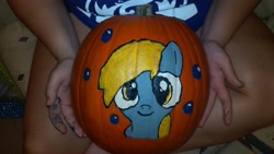 Size: 960x540 | Tagged: safe, artist:0buddha, derpy hooves, pony, halloween, holiday, jack-o-lantern, photo, pumpkin