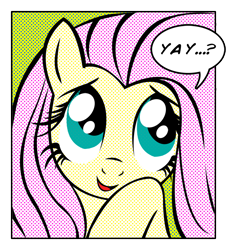 Size: 684x752 | Tagged: safe, artist:moloko-plus, fluttershy, pegasus, pony, ben-day dots, cute, modern art, pop art, roy lichtenstein, shyabetes, style emulation, yay