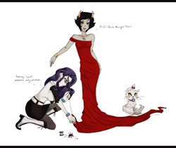 Size: 796x669 | Tagged: safe, artist:lexeh777, opalescence, rarity, crossover, homestuck, humanized, kanaya maryam, skinny