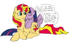 Size: 930x538 | Tagged: safe, artist:catlover1672, sunset shimmer, twilight sparkle, twilight sparkle (alicorn), alicorn, pony, cuddling, female, lesbian, mare, shipping, snuggling, sunsetsparkle